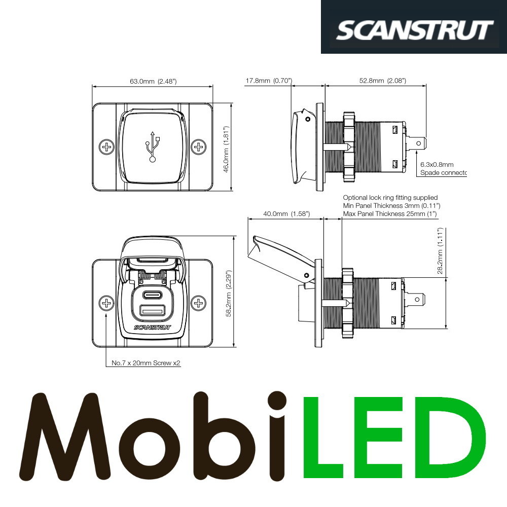 Scanstrut Flip pro USB fast charger with frontpanel