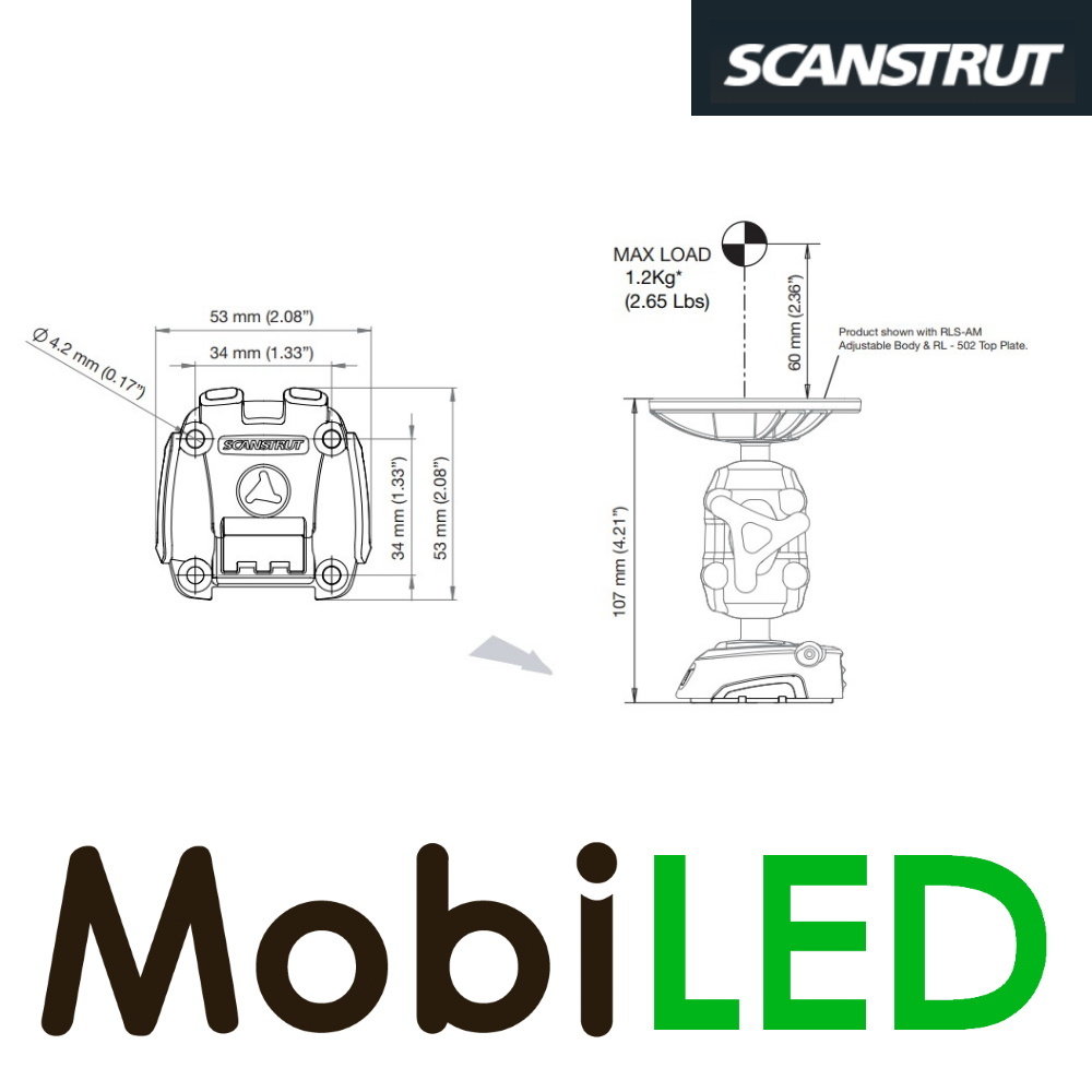 Scanstrut ROKK mini Basis vastgeschroefd