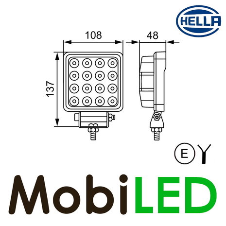 Hella Hella S2500 Lampe de travail 25W carrée E-marque