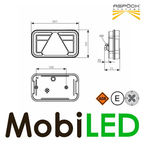 Aspöck MultiLed IV Achterlicht 5 functies reflector rechts 12-24V E-keur, 5-pins bajonet aansluiting Aspöck MultiLed IV Achterlicht 5 functies reflector rechts 12-24V E-keur, 5-pins bajonet aansluiting