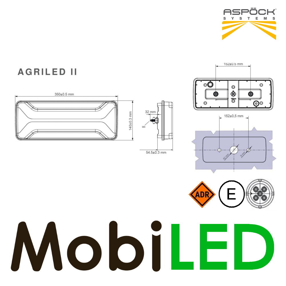 Aspöck AgriLED II Feu arrière 3 fonctions réflecteur universel 12V E-marque