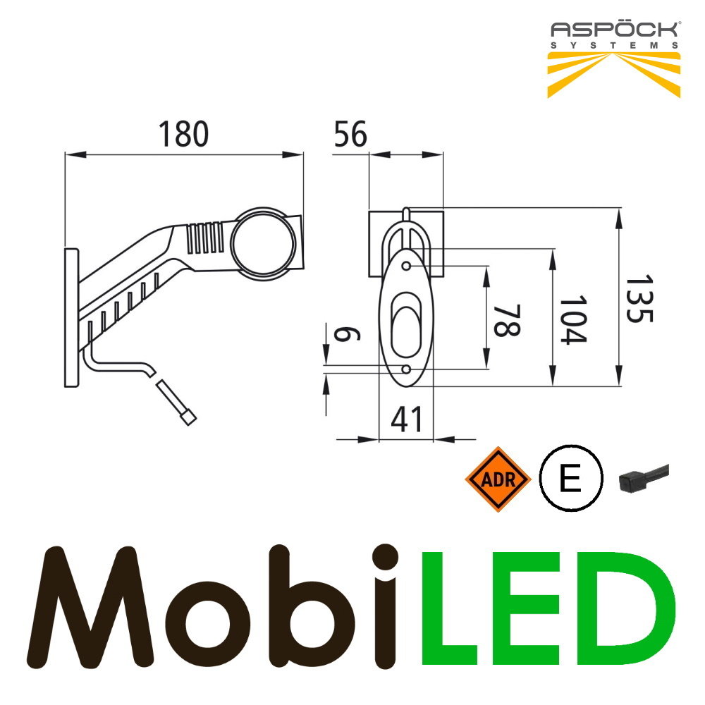 Aspöck Superpoint III modèle oblique  Droite E-mark rouge/ambre/blanc 12 volts