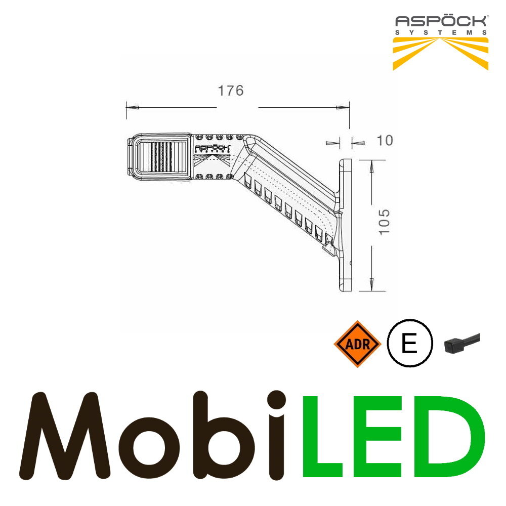 Aspöck Superpoint IV schuin model Links E-keur rood/amber/wit 12-24 volt Aspöck Superpoint IV schuin model Links E-keur rood/amber/wit 12-24 volt