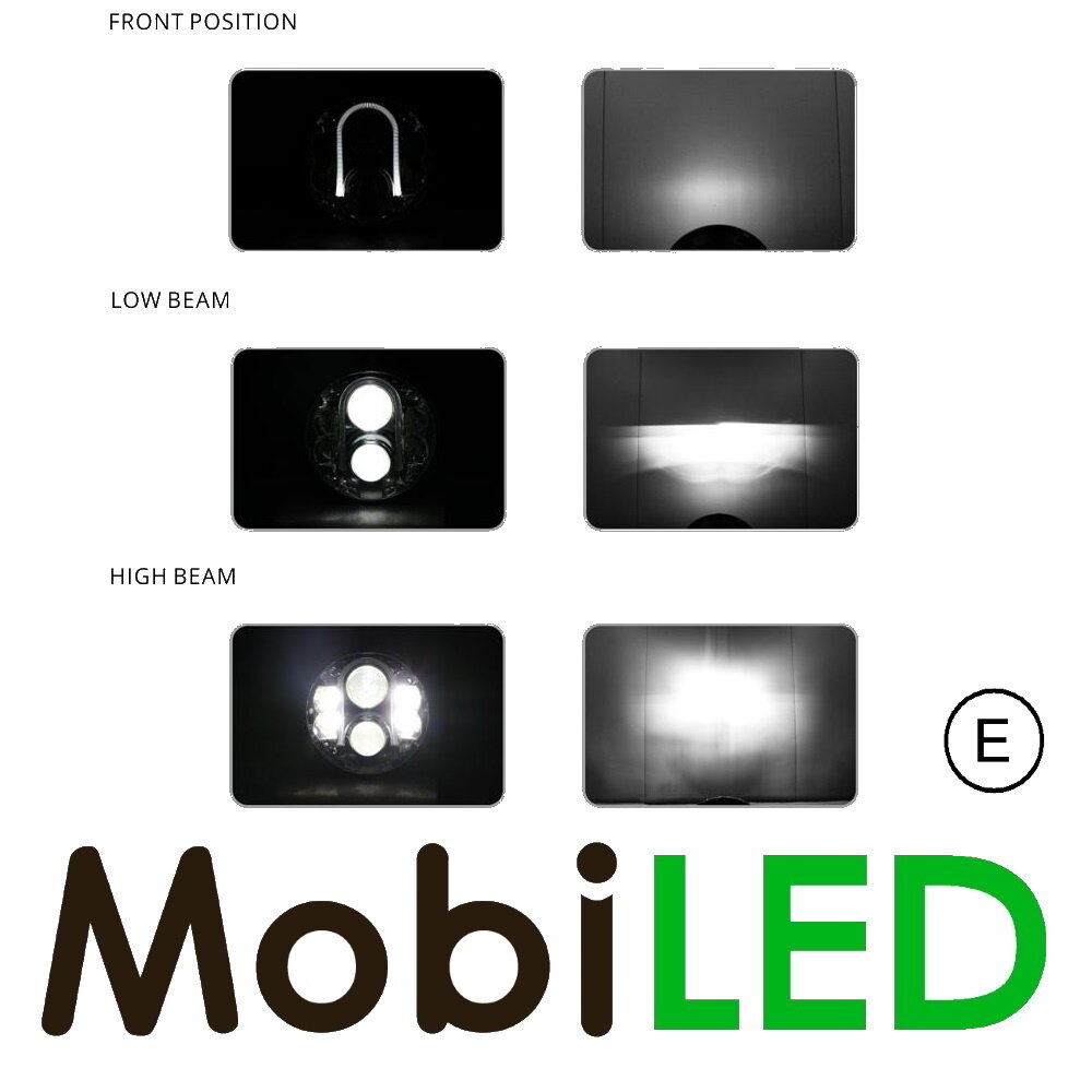 Headlight round 7 inch Black E-mark Headlight round 7 inch Black E-mark