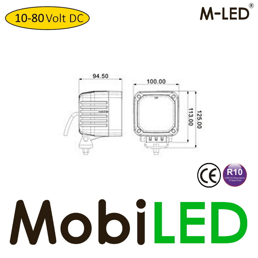 M-LED M-LED Lampe de travail 10-80V DC 40W carrée E-marque M-LED M-LED Lampe de travail 10-80V DC 40W carrée E-marque