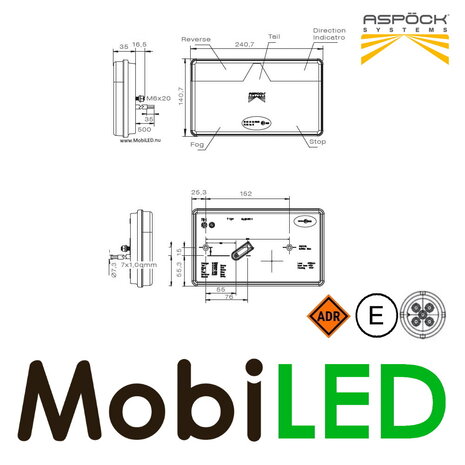 Aspöck MultiLed II Feu arrière 4 fonctions réflecteur gauche 12-24V E-marque