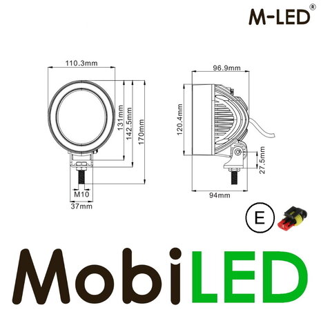M-LED M-LED Lampe de travail 40W ronde noir E-marque M-LED M-LED Lampe de travail 40W ronde noir E-marque