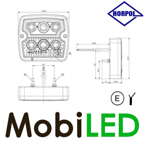 HORPOL Horpol square rear light thin 3 functions E-mark HORPOL Horpol square rear light thin 3 functions E-mark