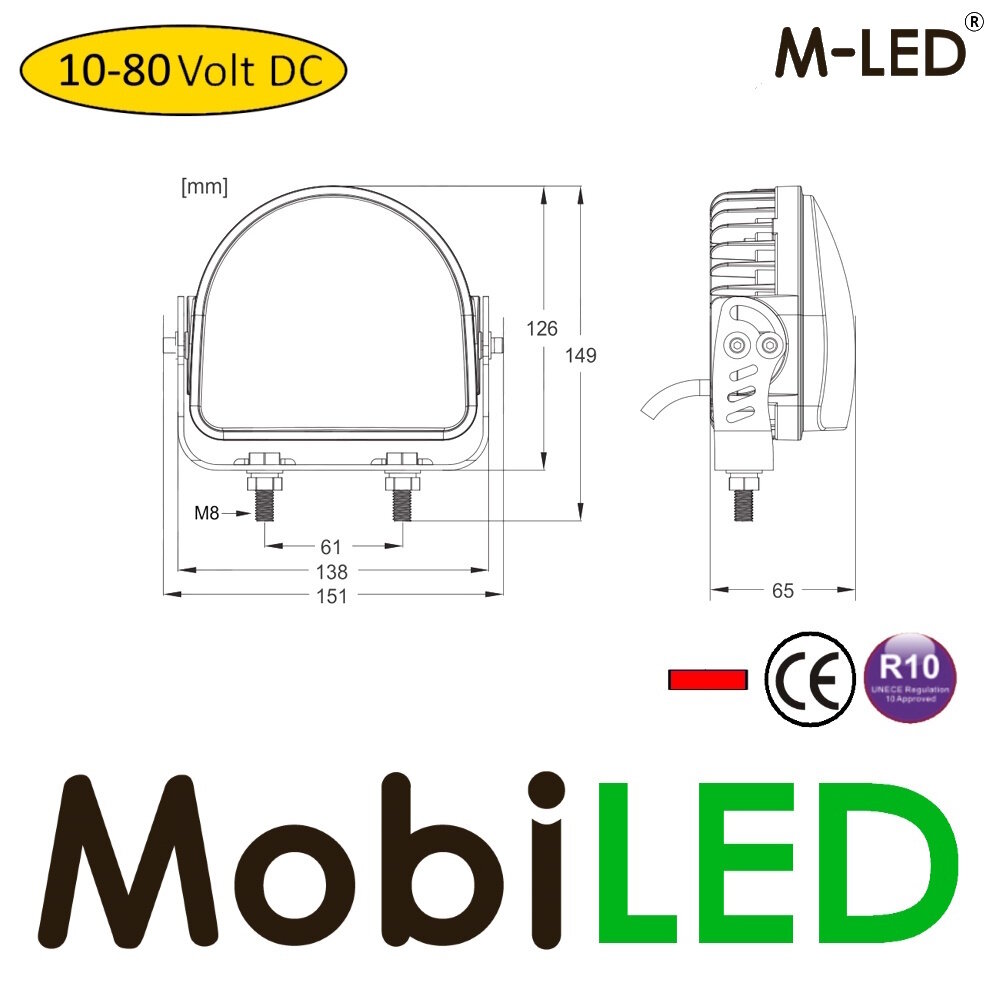 M-LED M-LED Veiligheidslamp 10-80 volt Rood E-keur M-LED M-LED Veiligheidslamp 10-80 volt Rood E-keur