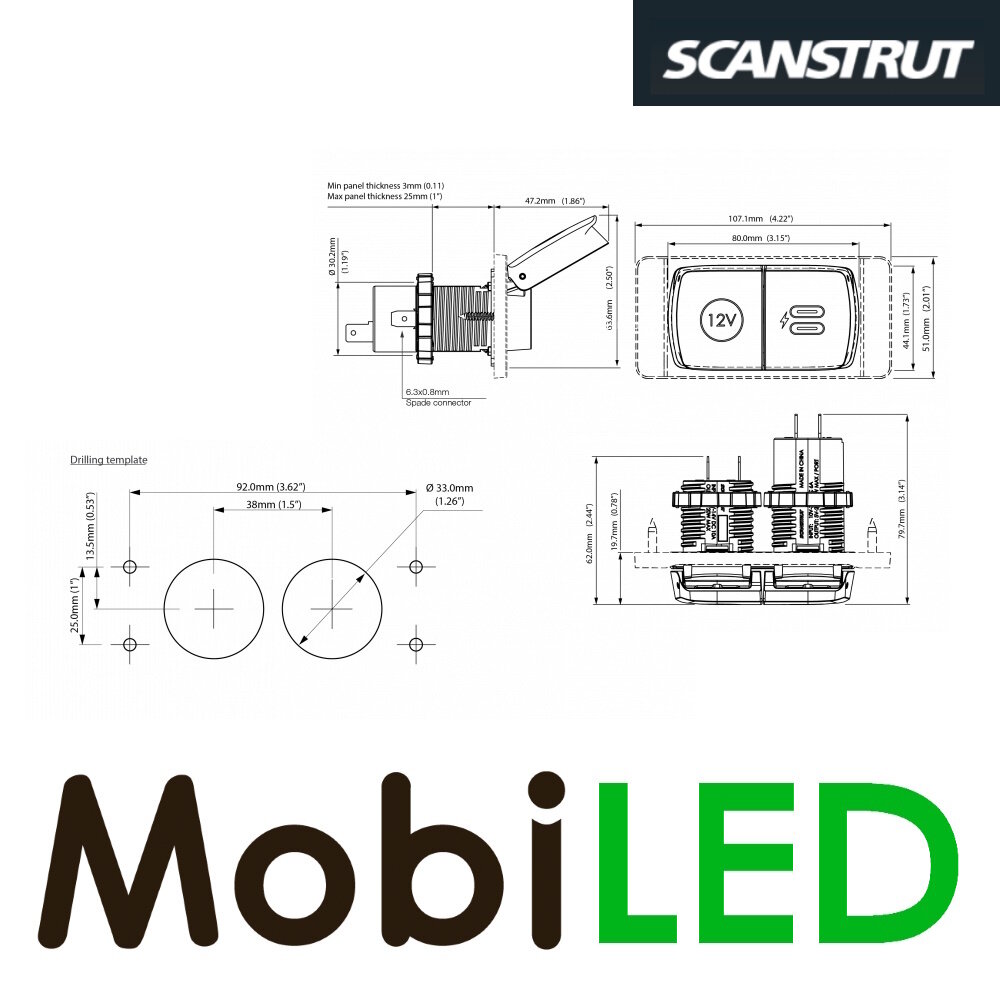 Scanstrut Flip Pro Multi USB en 12V snellader