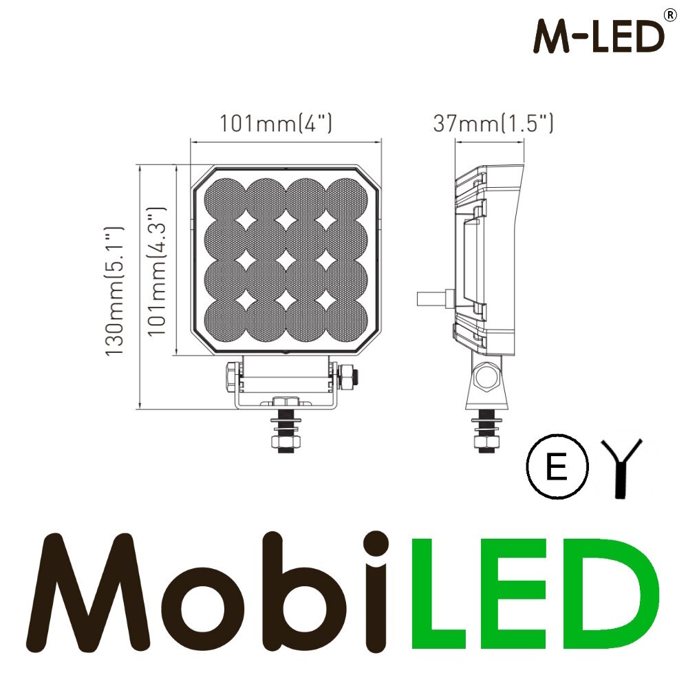 M-LED M-LED Lampe de travail 25W carrée E-marque M-LED M-LED Lampe de travail 25W carrée E-marque