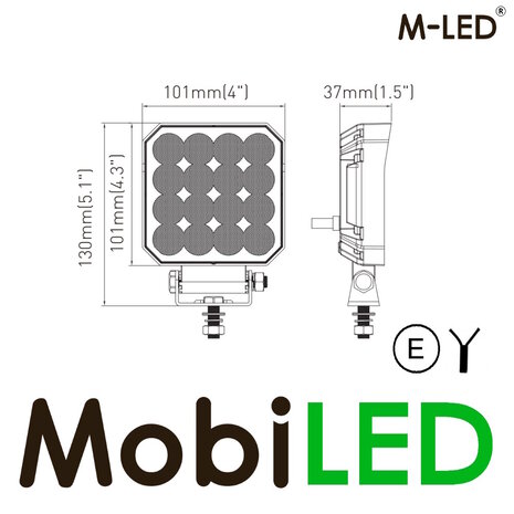 M-LED M-LED Lampe de travail 25W carrée E-marque M-LED M-LED Lampe de travail 25W carrée E-marque