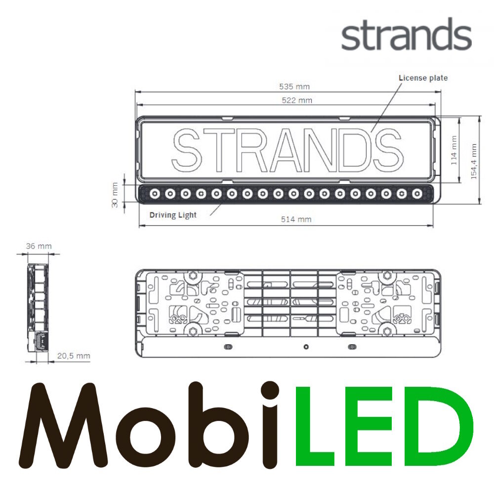 Strands LED-bar, naadloos geïntegreerd in de kentekenplaathouder