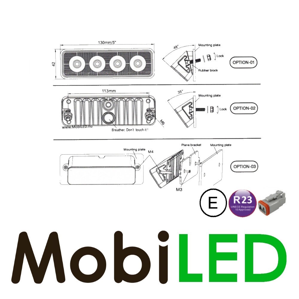 Reverse lamp 24W angled mount E-mark Reverse lamp 24W angled mount E-mark