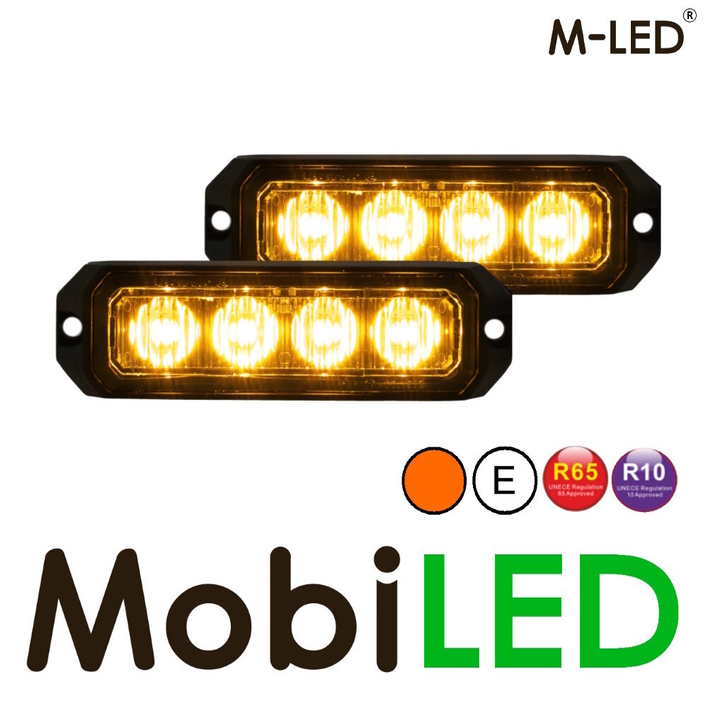 M-LED M-LED 2 Flashes ambre Pro 4 compact 12-24 volts avec boîte de jonction E-marque