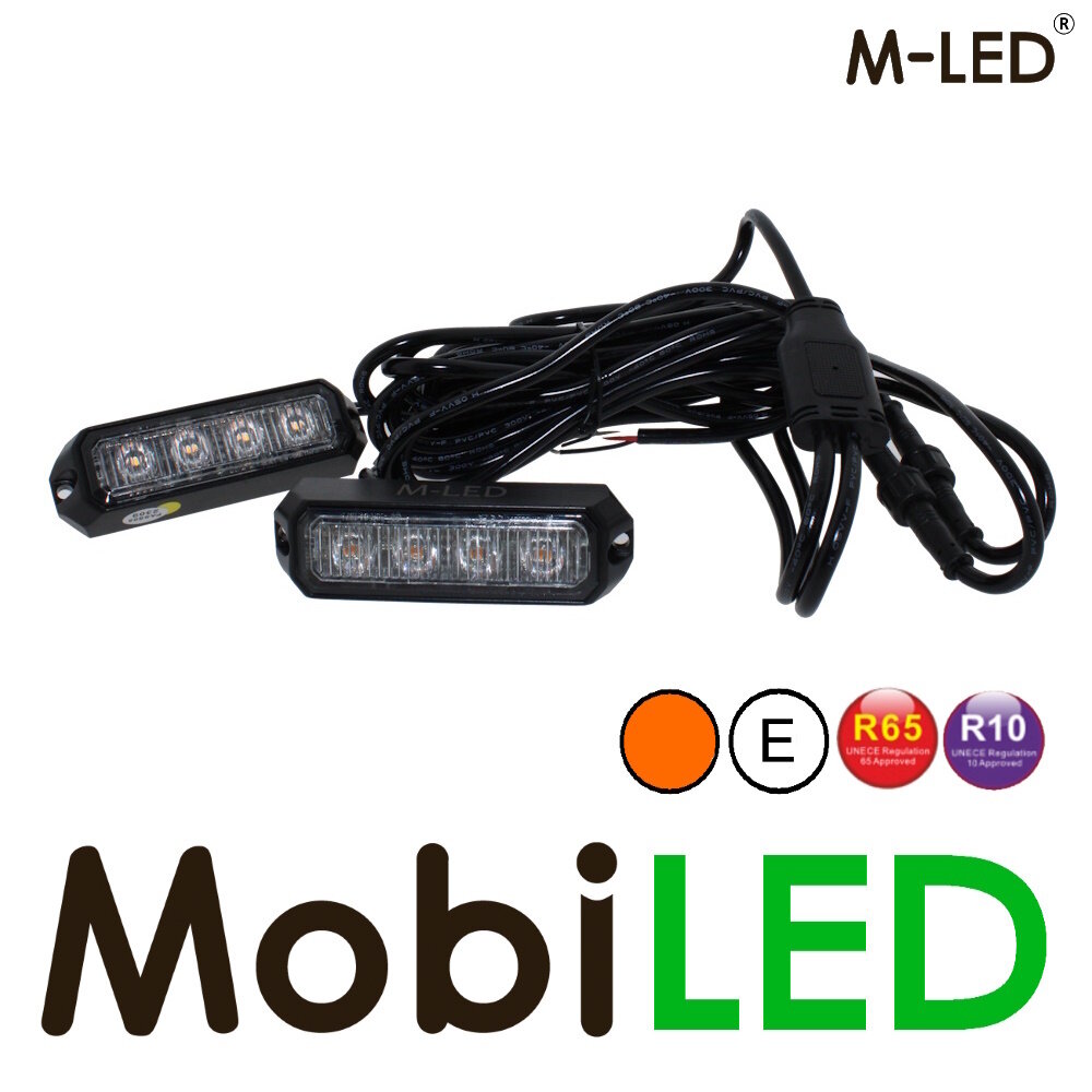 M-LED M-LED 2 Flitsers amber Pro 4 compact R65 12-24 volt met aansluitdoos