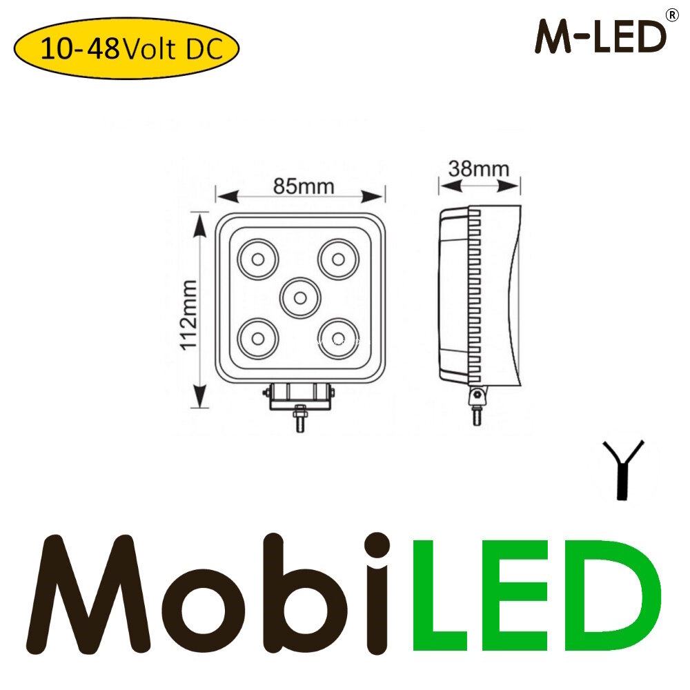 M-LED Lampe de travail carrée 15W mini 10-48V M-LED Lampe de travail carrée 15W mini 10-48V