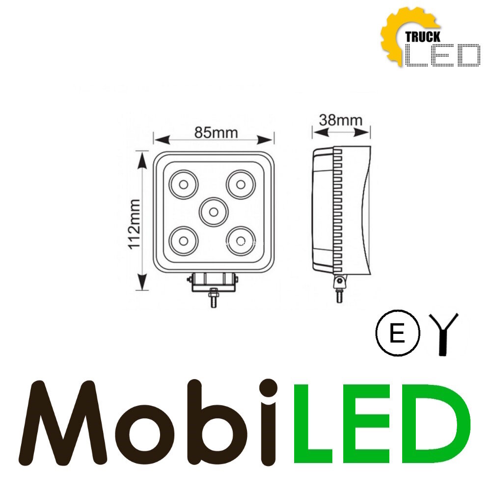 TruckLED Worklight 15W square mini 2m cable E-mark TruckLED Worklight 15W square mini 2m cable E-mark