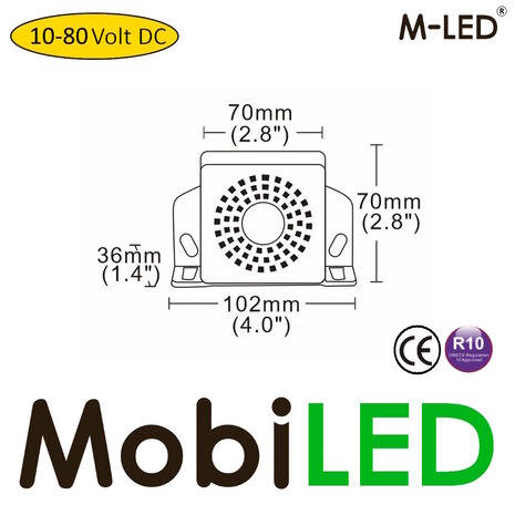 M-LED M-LED Achteruitrij-alarm 10-80 VDC 92-107dB met piep of ruis M-LED M-LED Achteruitrij-alarm 10-80 VDC 92-107dB met piep of ruis