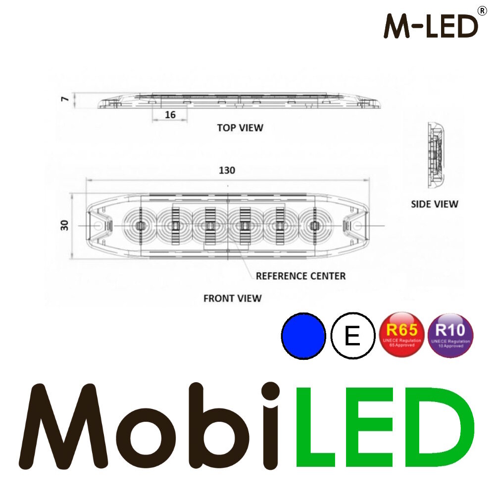 M-LED M-LED Super thin flasher 6 LEDs blue E-mark M-LED M-LED Super thin flasher 6 LEDs blue E-mark