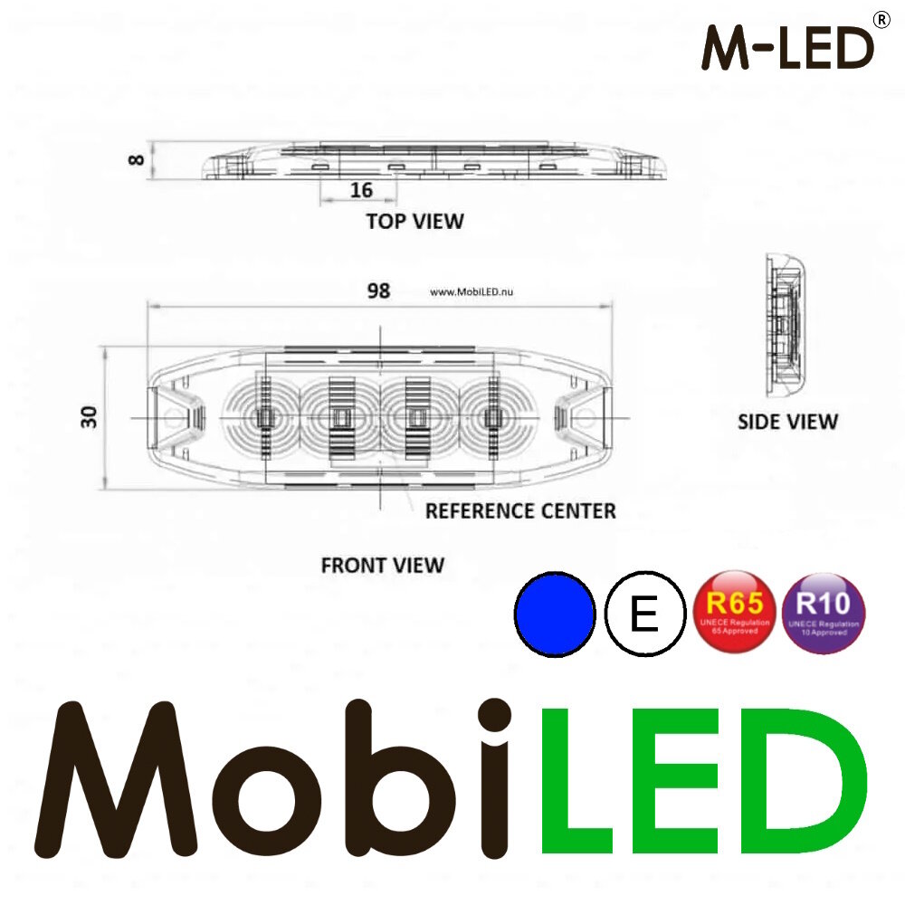 M-LED M-LED Super dunne flitser blauw  4 leds E-keur