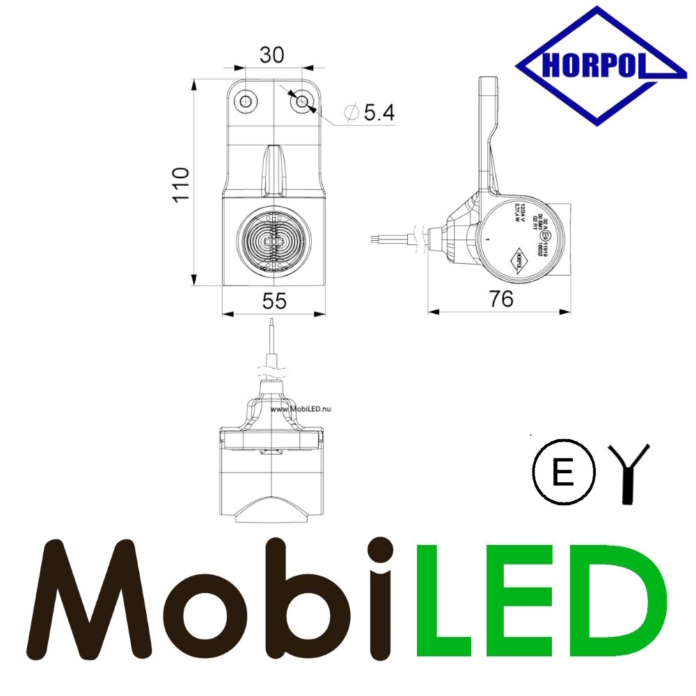 HORPOL Breedtelamp 3 kleuren Rechts 12-24 volt E-keur HORPOL Breedtelamp 3 kleuren Rechts 12-24 volt E-keur
