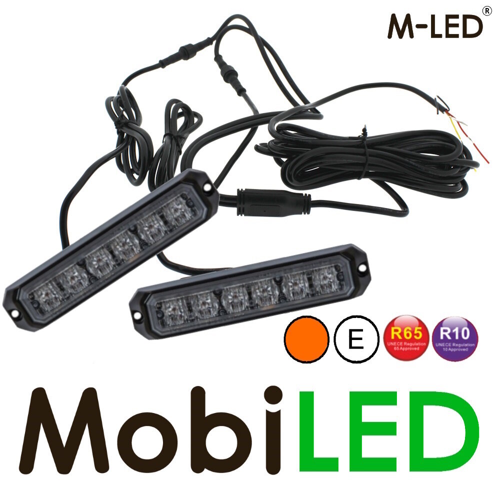 M-LED M-LED 2 Flitsers amber Pro 6 compact R65 12-24 volt met aansluitdoos