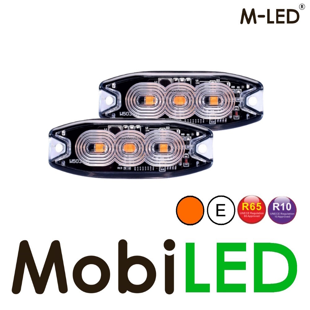 M-LED M-LED 2 Superdunne amber flitsers 3 leds E-keur met aansluitdoos