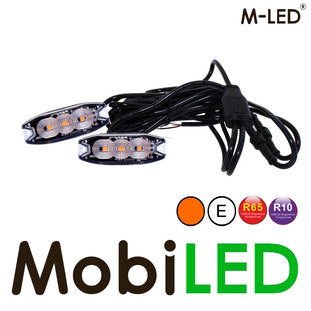 M-LED M-LED 2 Superdunne amber flitsers 3 leds E-keur met aansluitdoos