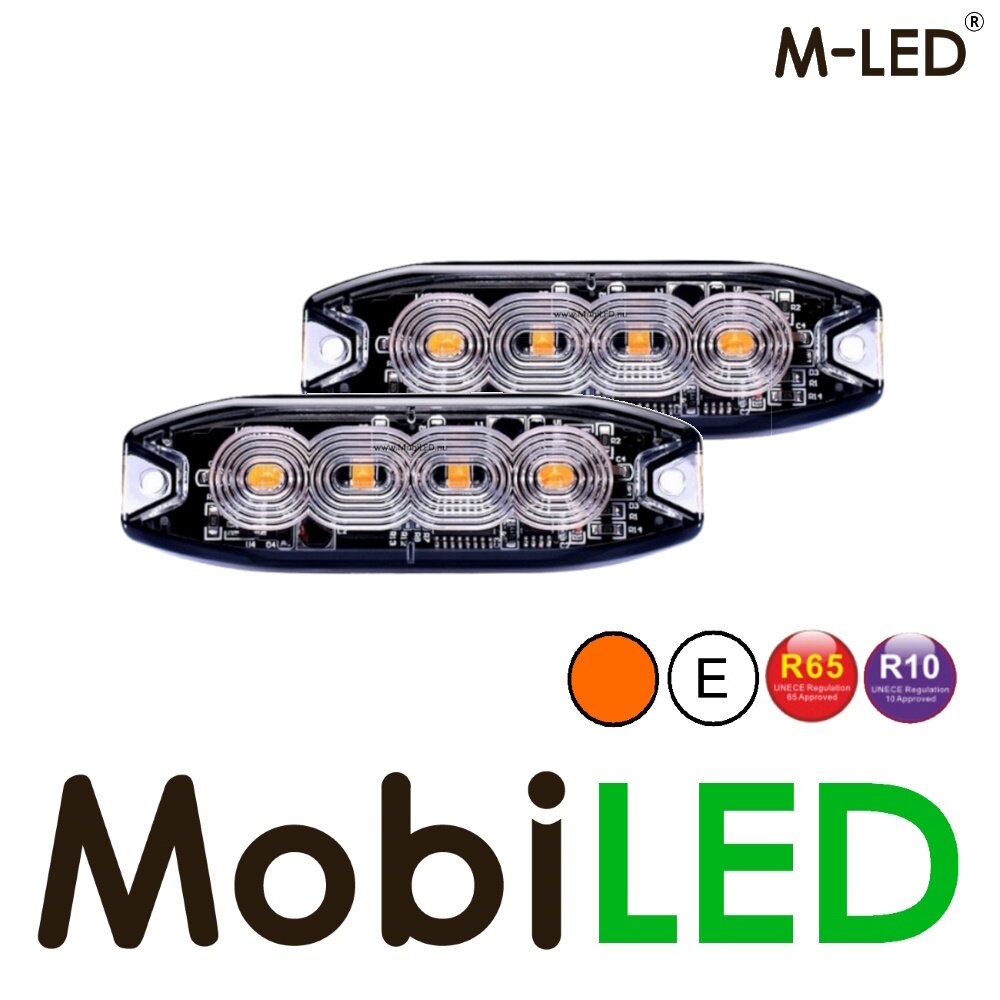 M-LED M-LED 2 Superdunne  flitsers 4 leds amber E-keur met aansluitdoos