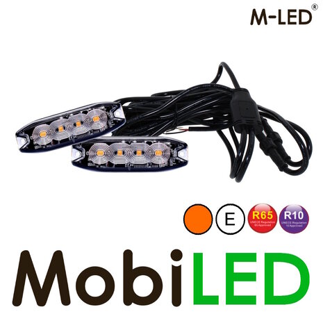 M-LED M-LED 2 Superdunne  flitsers 4 leds amber E-keur met aansluitdoos