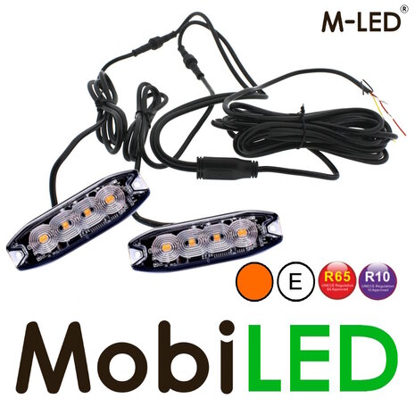 M-LED M-LED 2 Superdunne  flitsers 4 leds amber E-keur met aansluitdoos