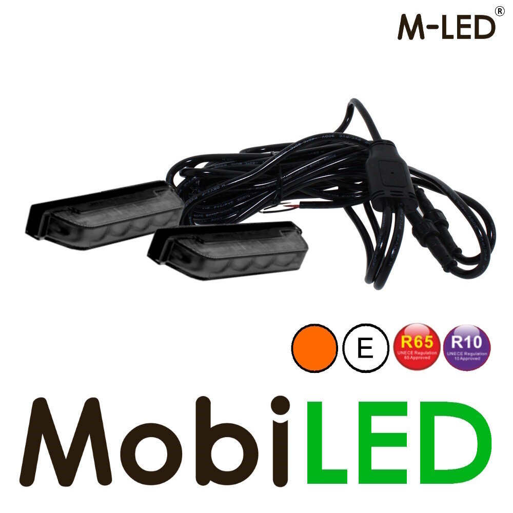 M-LED M-LED 2 Clignotants ultra étroits ambre regard de fumée 4 LED E-mark avec boîte de jonction M-LED M-LED 2 Clignotants ultra étroits ambre regard de fumée 4 LED E-mark avec boîte de jonction