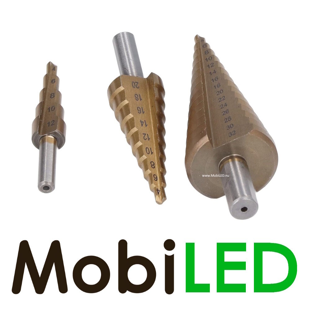 Set rechte en getrapte boren, 6 stuks in handig doosje Set rechte en getrapte boren, 6 stuks in handig doosje