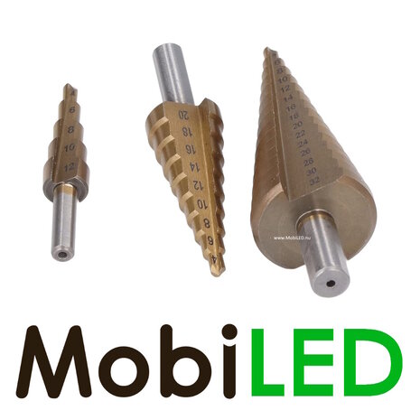 Set rechte en getrapte boren, 6 stuks in handig doosje Set rechte en getrapte boren, 6 stuks in handig doosje