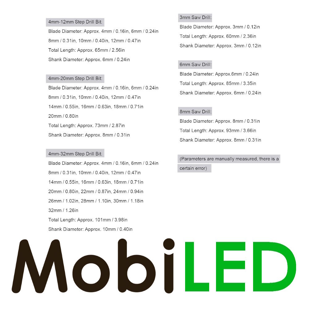 Set rechte en getrapte boren, 6 stuks in handig doosje Set rechte en getrapte boren, 6 stuks in handig doosje