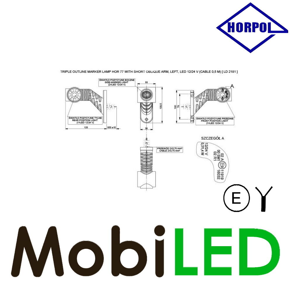 HORPOL Lampe pendentive ronde oblique Graphite Droite 12-24 volts E-mark HORPOL Lampe pendentive ronde oblique Graphite Droite 12-24 volts E-mark