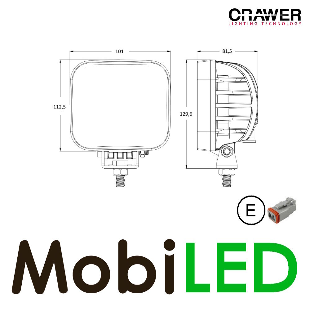 Crawer Werklamp 45W vierkant draaibaar E-keur Crawer Werklamp 45W vierkant draaibaar E-keur