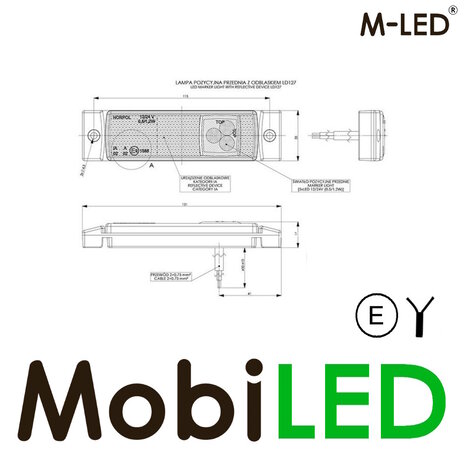 M-LED M-LED Marker light red rectangle with reflector 12-24 volts E-mark