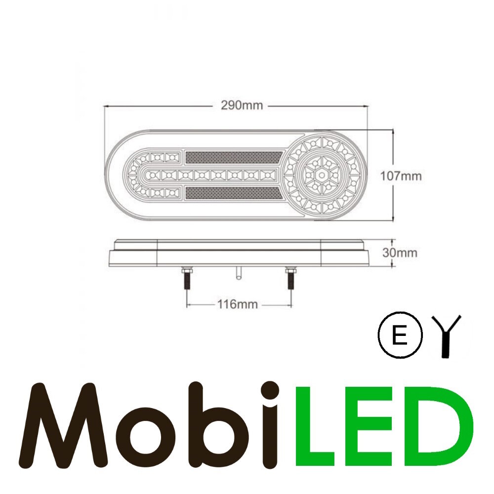 Dynamisch achterlicht 12-24 volt 5 functies E-keur