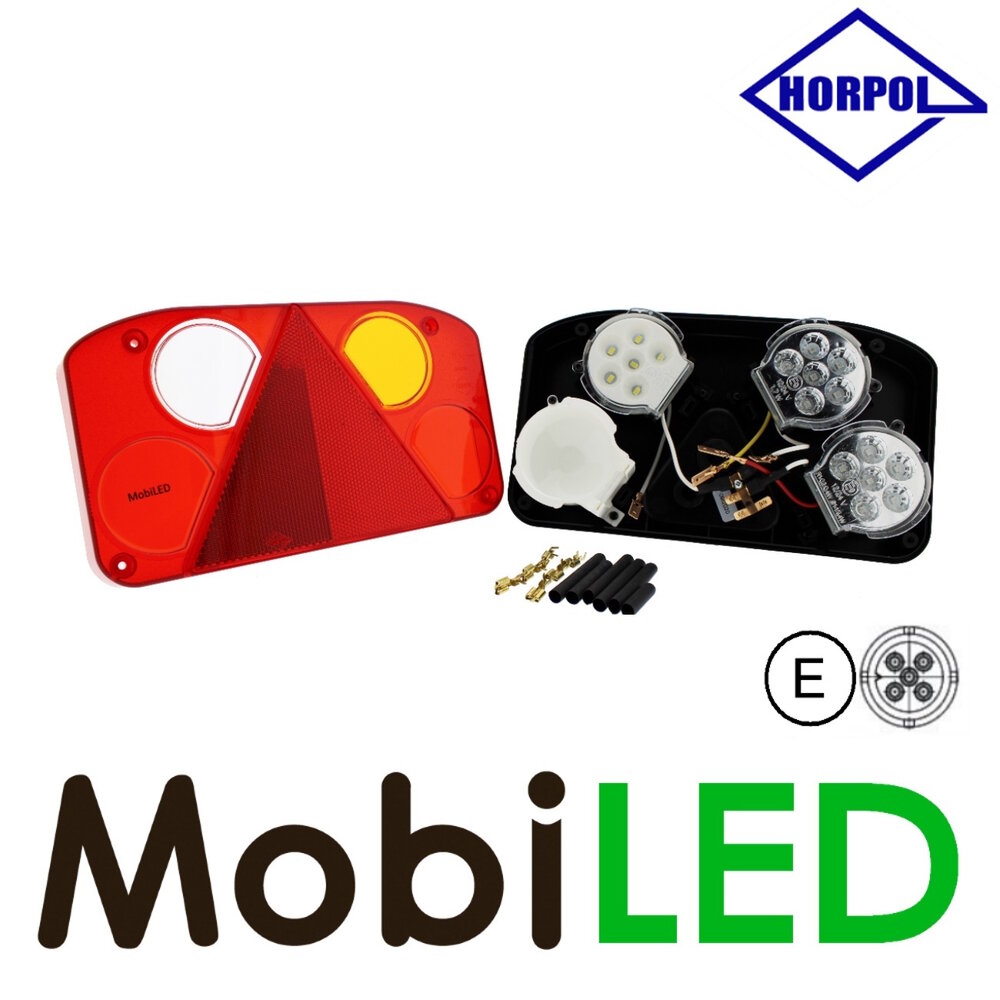 HORPOL Rear light left 4 functions + license plate light and 5-Pins connector - E-mark