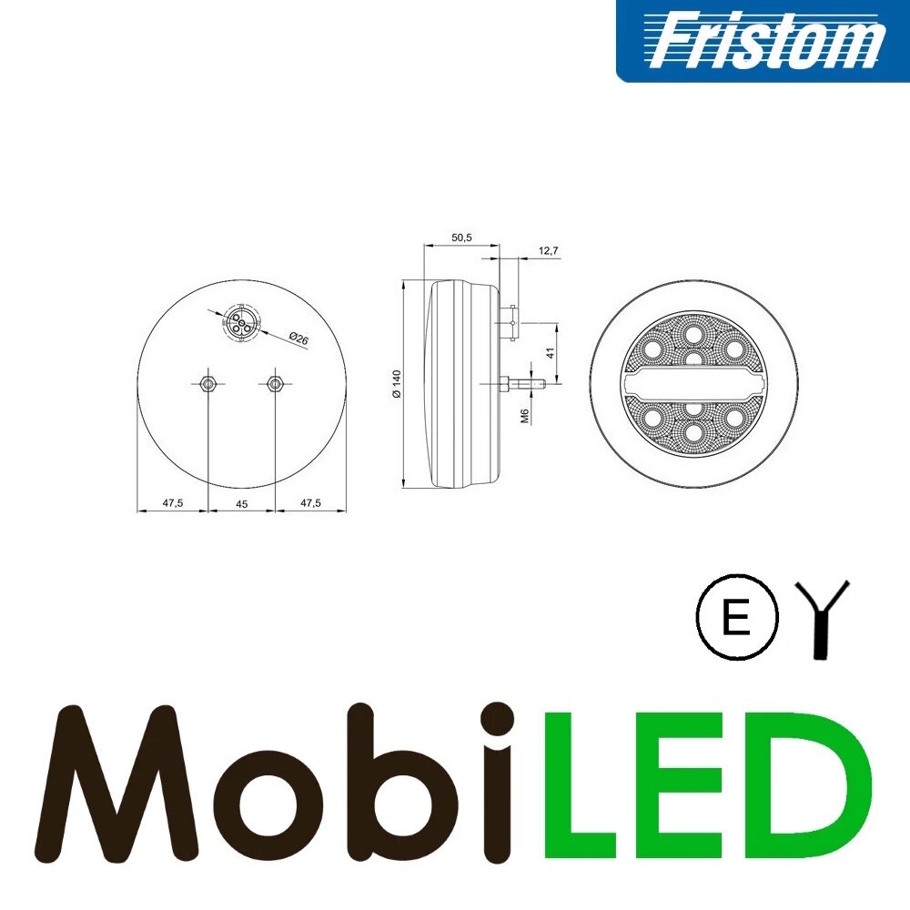 Fristom FT-113 Neon look round taillight 3 functions cable E-mark