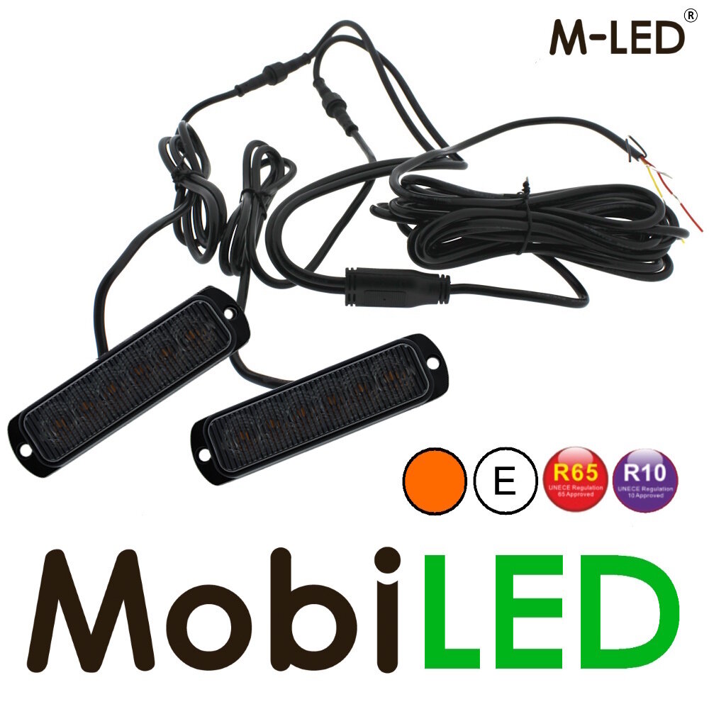 M-LED M-LED 2 Flitsers amber 6 led met aansluitdoos Dark look E-keur