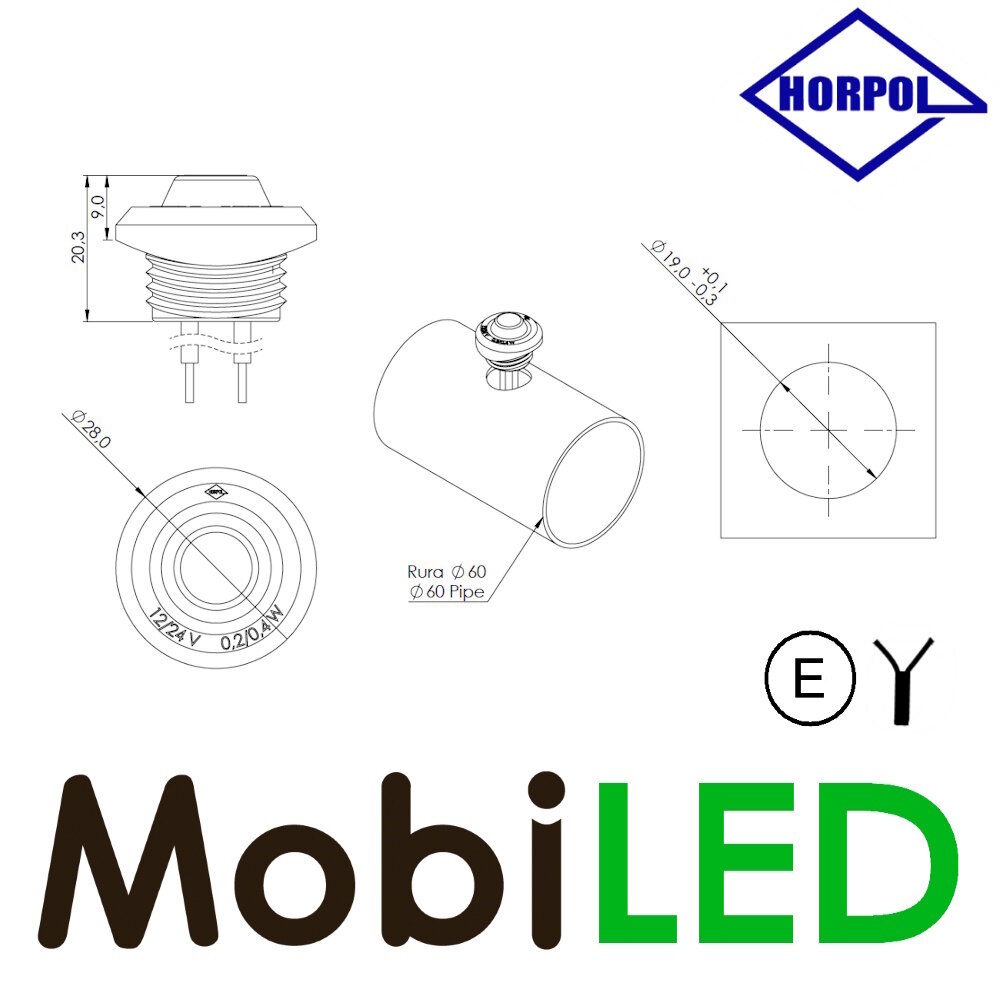 HORPOL Marker light amber gaphite round mounting E-mark
