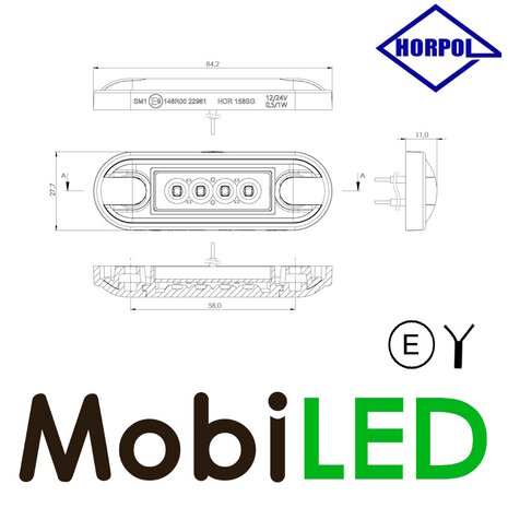 HORPOL Marking Slim line 4 LEDs Graphite amber 12-24 volts E-mark HORPOL Marking Slim line 4 LEDs Graphite amber 12-24 volts E-mark