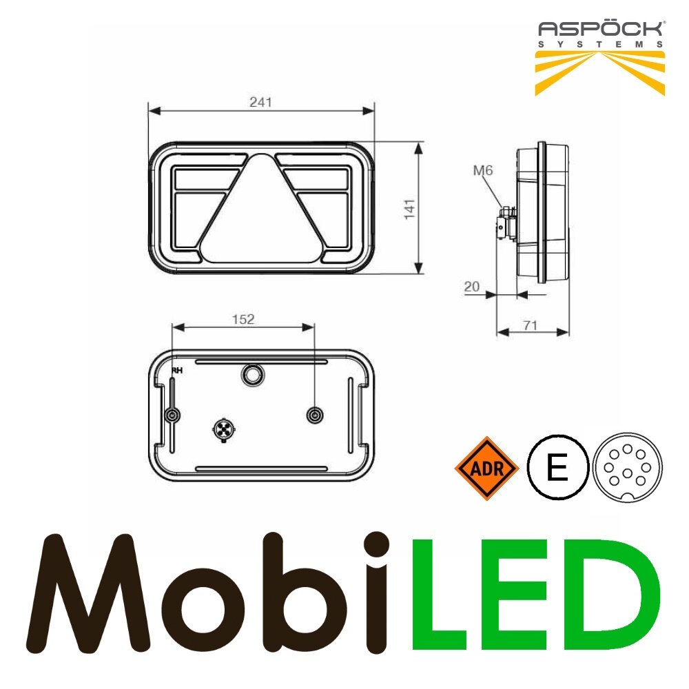 Aspöck Aspock MultiLed IV Feu arrière 5 fonctions réflecteur droite  12-24V E-marque, connexion à baïonnette à 8 broches