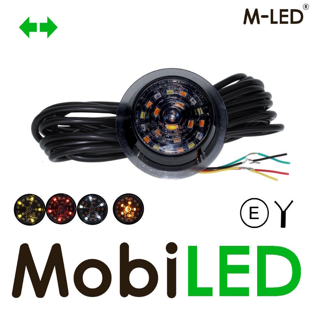 M-LED Lampe M-LED style danois, finition sombre, avec clignotant (blanc/jaune/rouge), homologuée E M-LED Lampe M-LED style danois, finition sombre, avec clignotant (blanc/jaune/rouge), homologuée E