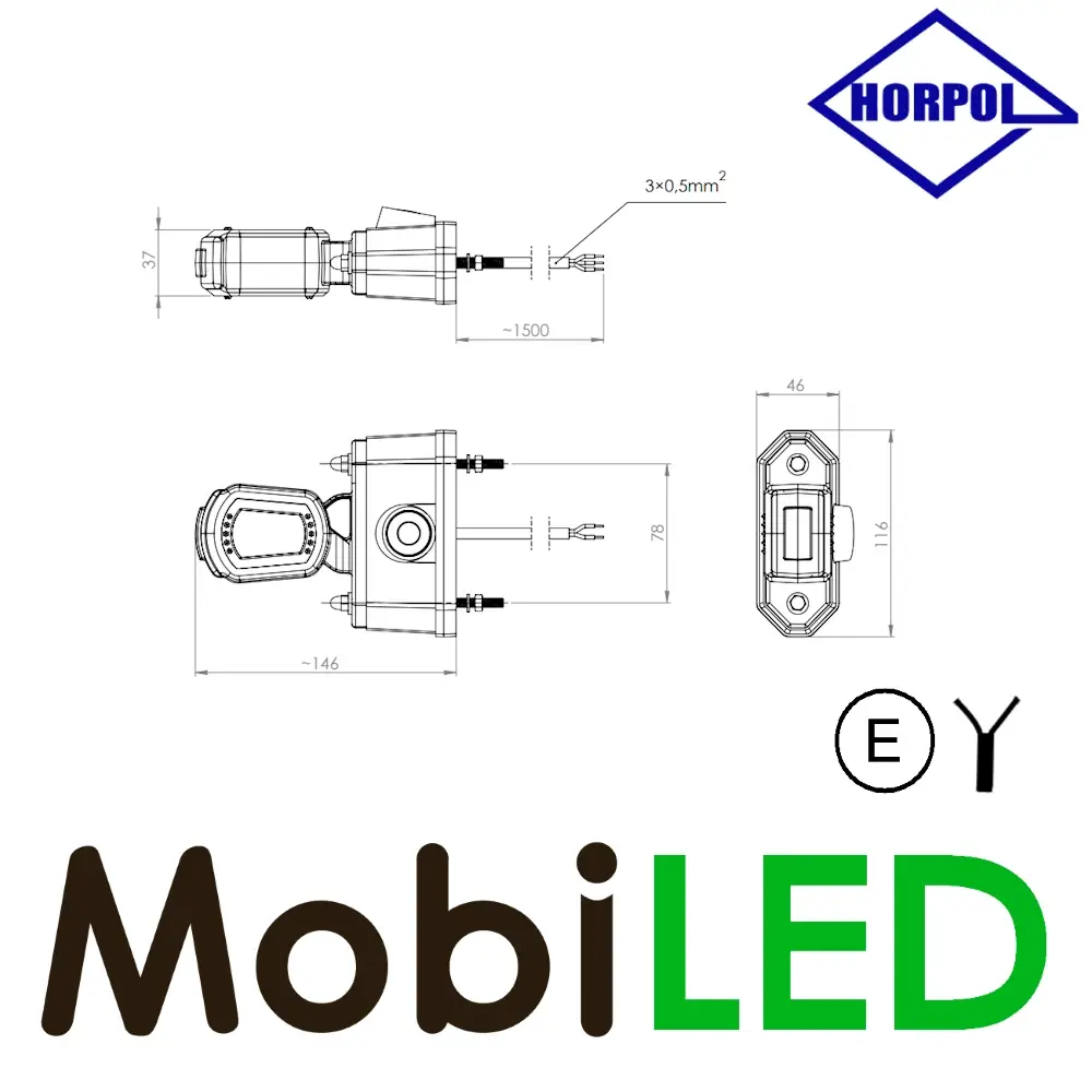 HORPOL Pendant lamp short straight model Left red/amber/white 12/24 volts E-mark with sensor