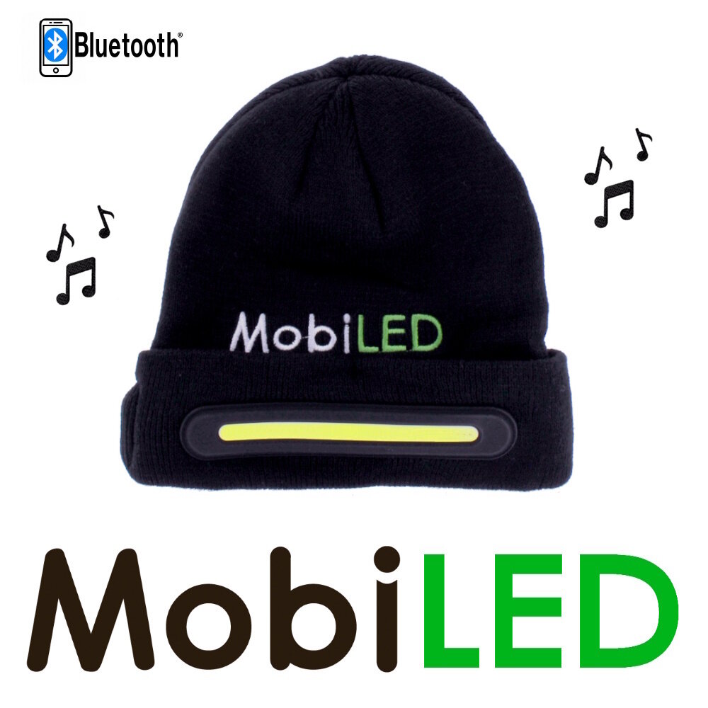 MobiLED Gebreide muts met logo, licht en bluetooth oortjes