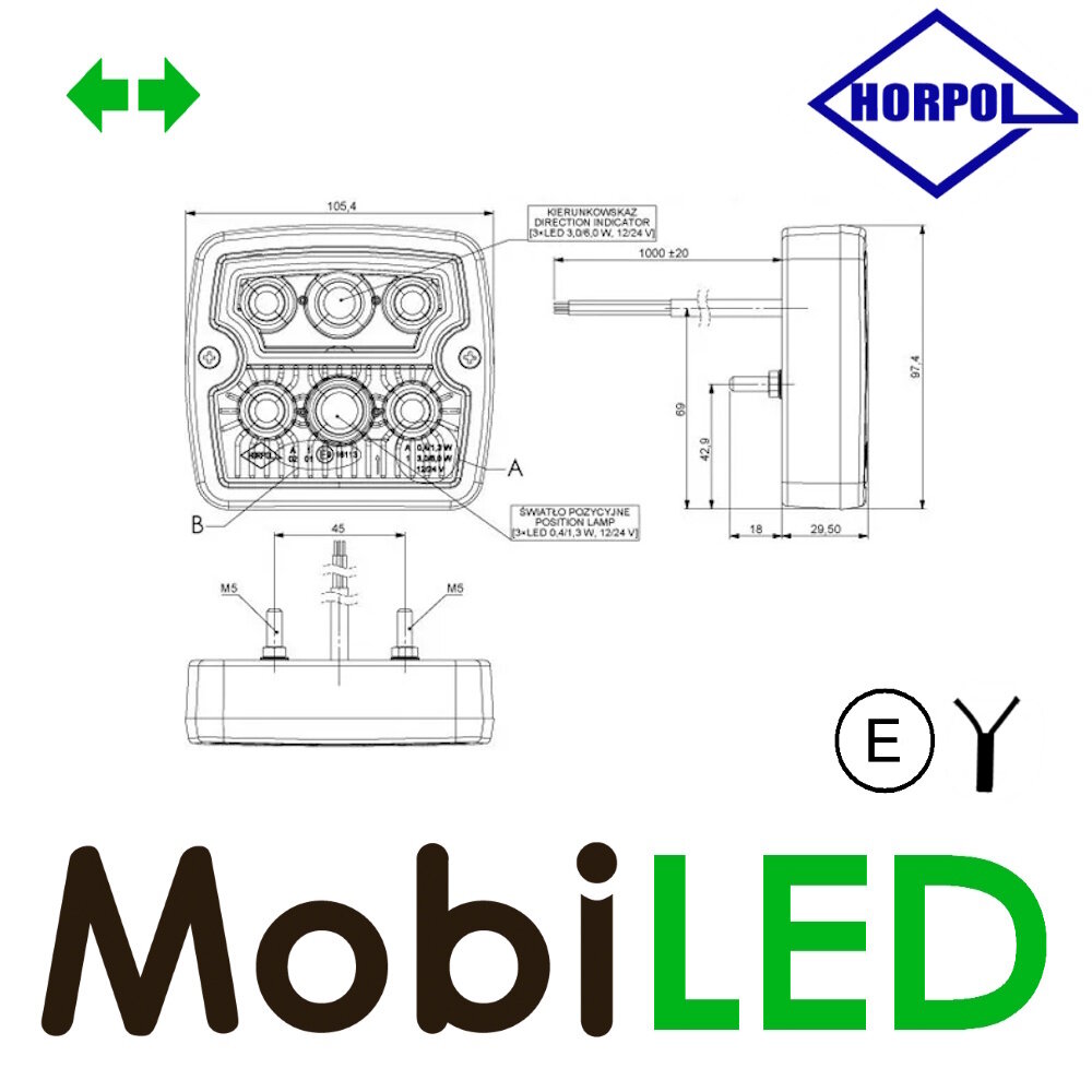 HORPOL Front position light square with turn signal E-mark